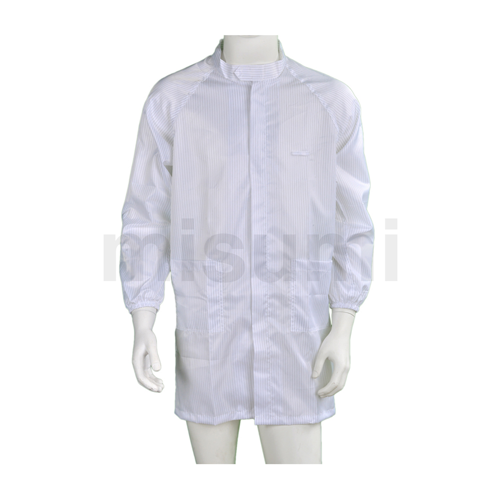 白色條紋防靜電立領拉鏈大褂