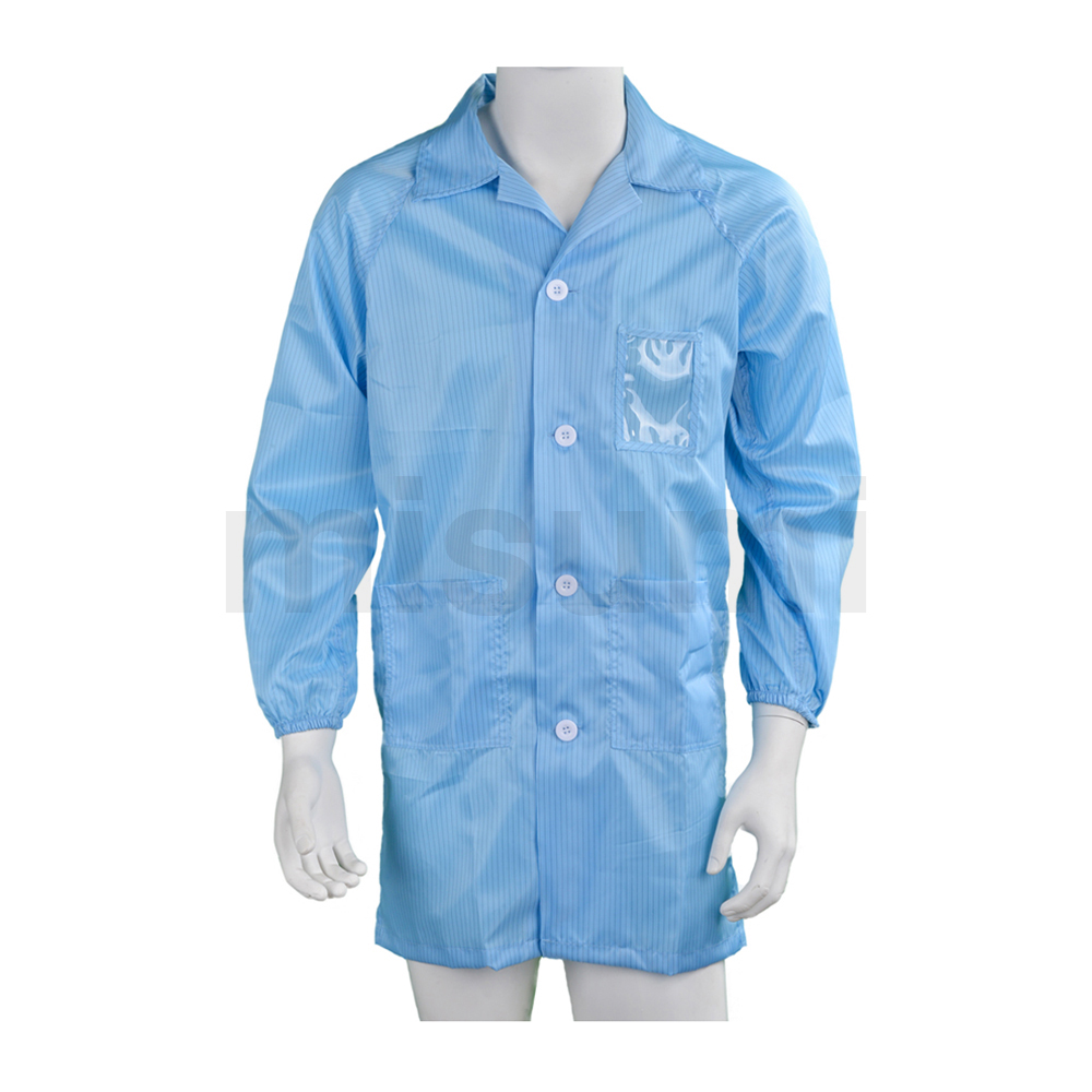 藍色條紋防靜電翻領紐扣大褂定制款
