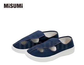 PU防靜電藏青色帆布四孔鞋